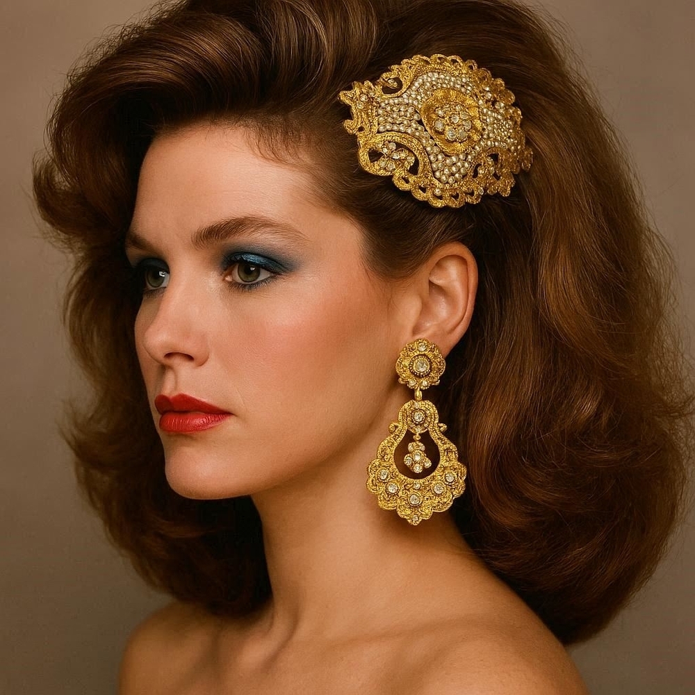 MARTHA MONTERO Goldtone Hairclip Vintage 1980s RARE Delicate Evening Wear Prom